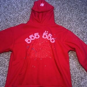 Red Graphic Hoodie with Spider Web Design